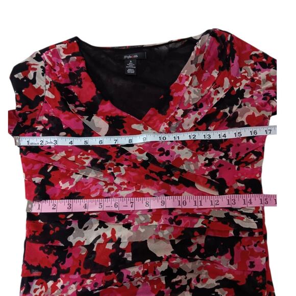 Y2K Top Blouse S Pleats‎ Artsy Coquette Vamp Abstract Floral Career Office Event - Picture 3 of 9